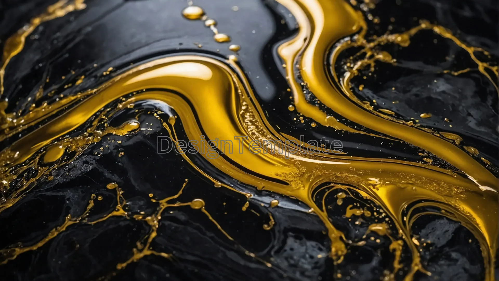 Fluidity Thick Golden Liquid Splash on Black Marble Photo